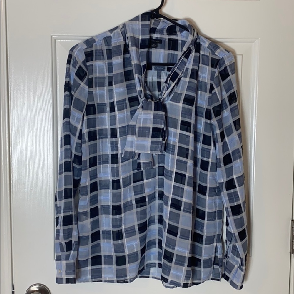 Ann Taylor Sheer Bow Neck Blouse